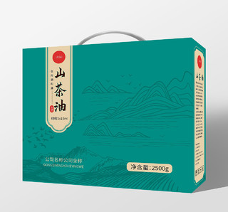 蓝色背景简洁创意山茶油包装盒礼盒手提盒设计山茶油展板
